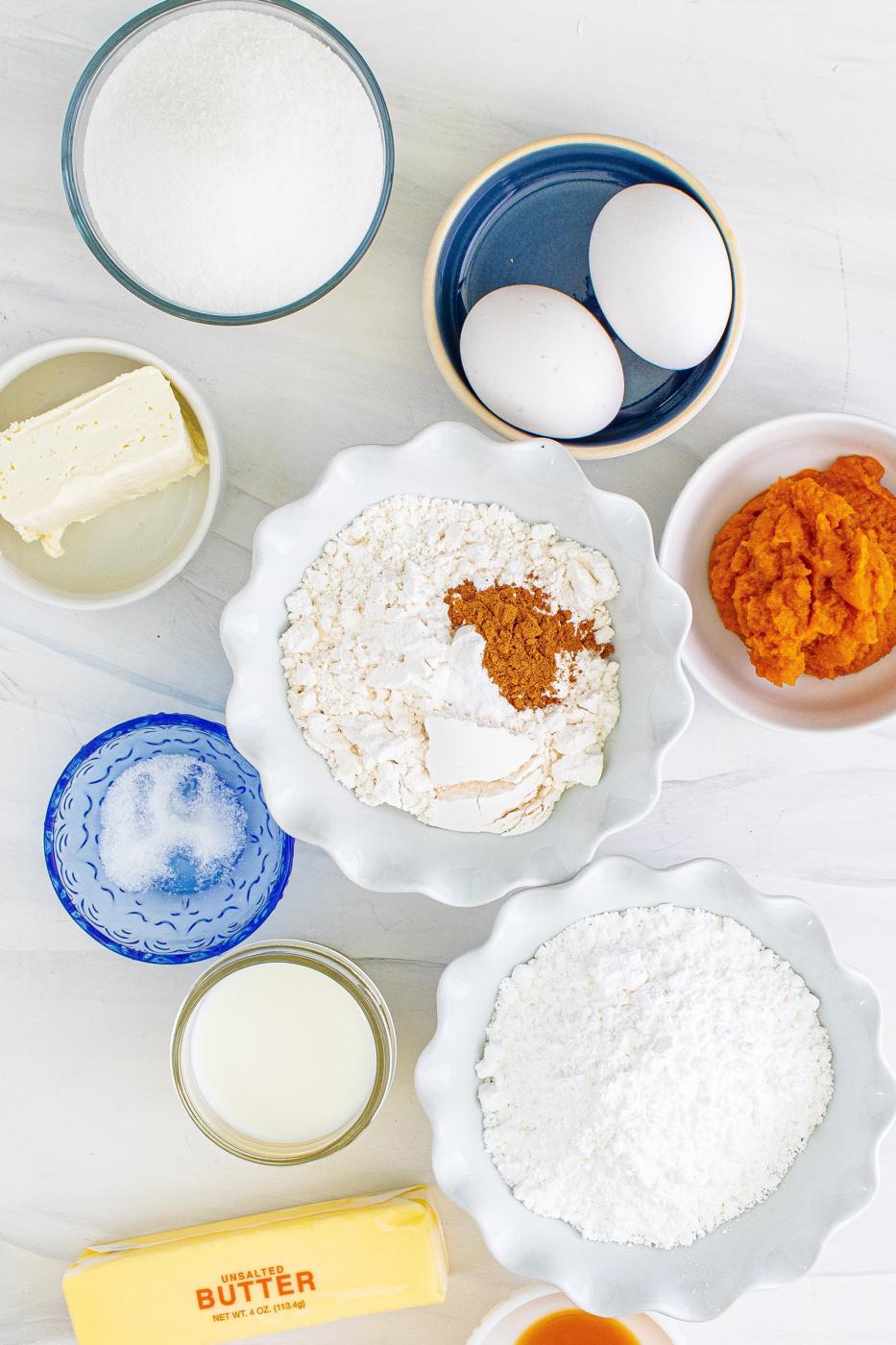 picture of pumpkin bundt cake ingredients on a table