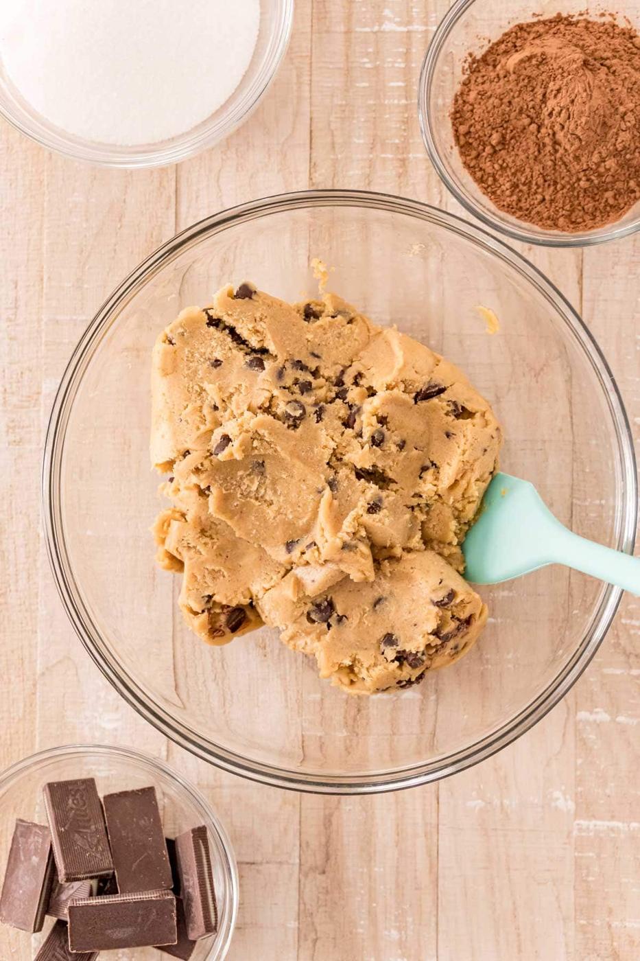 cookie dough in a glass bowl