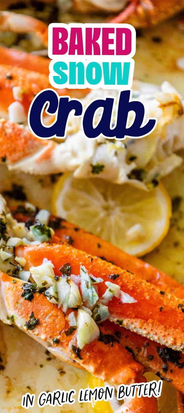 Roasted snow crab in garlic lemon butter.