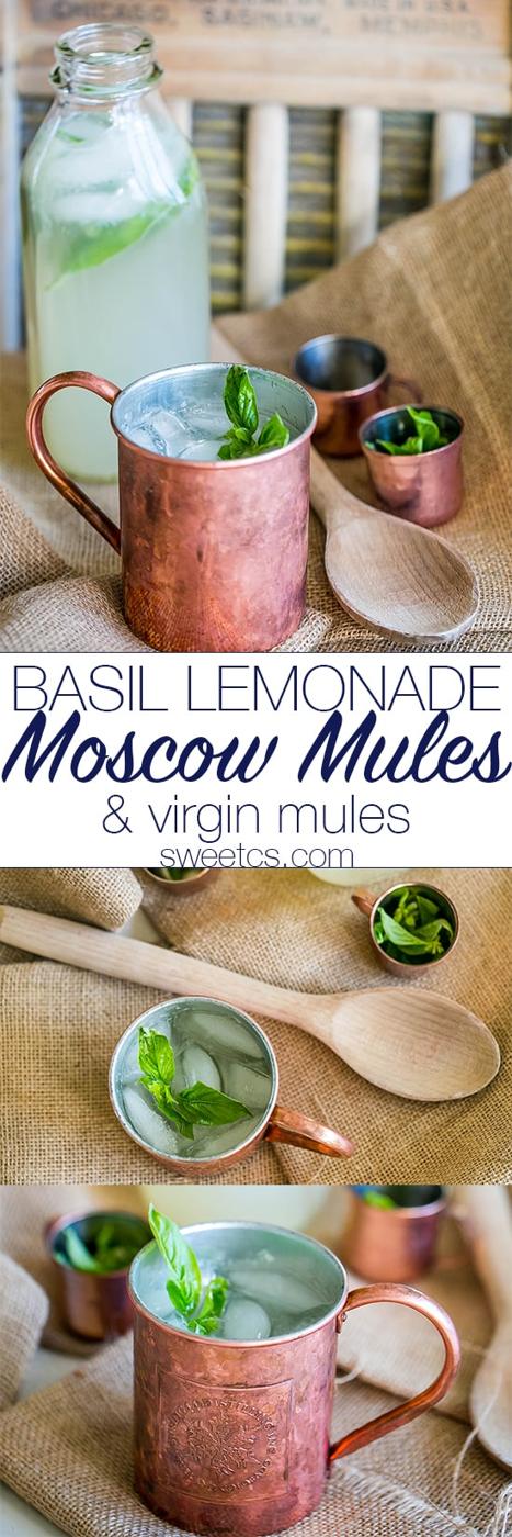 copper cups with lemonade and basil in them