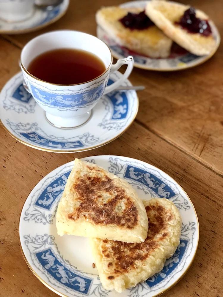 two flat bread and a cup of tea