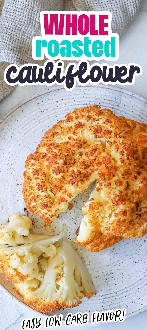 Easy whole roasted cauliflower on a plate.