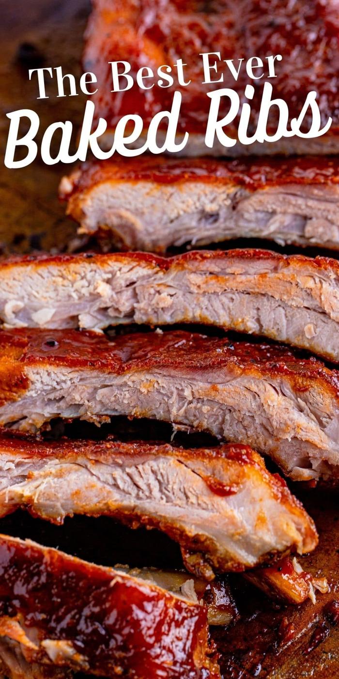 picture of ribs slathered in sauce on a wood platter