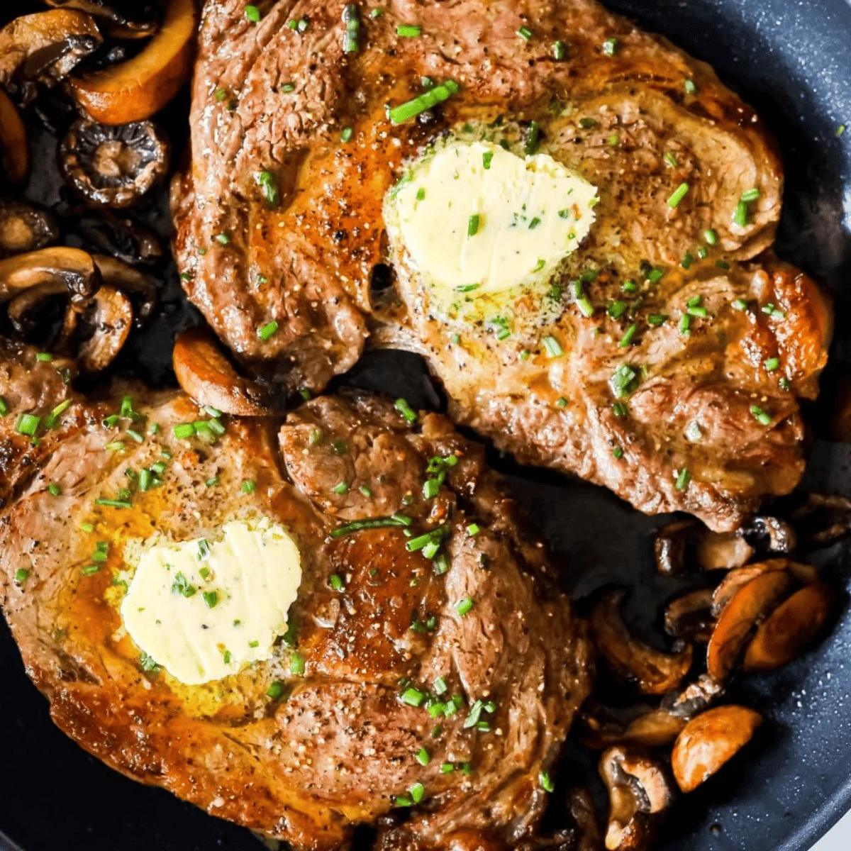 Best Oven Broiled Ribeye Steaks with Mushrooms