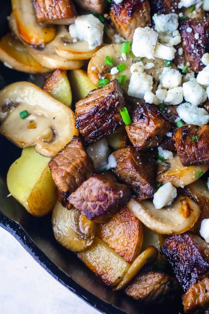 Blue Cheese Steak Bites and Potato Skillet