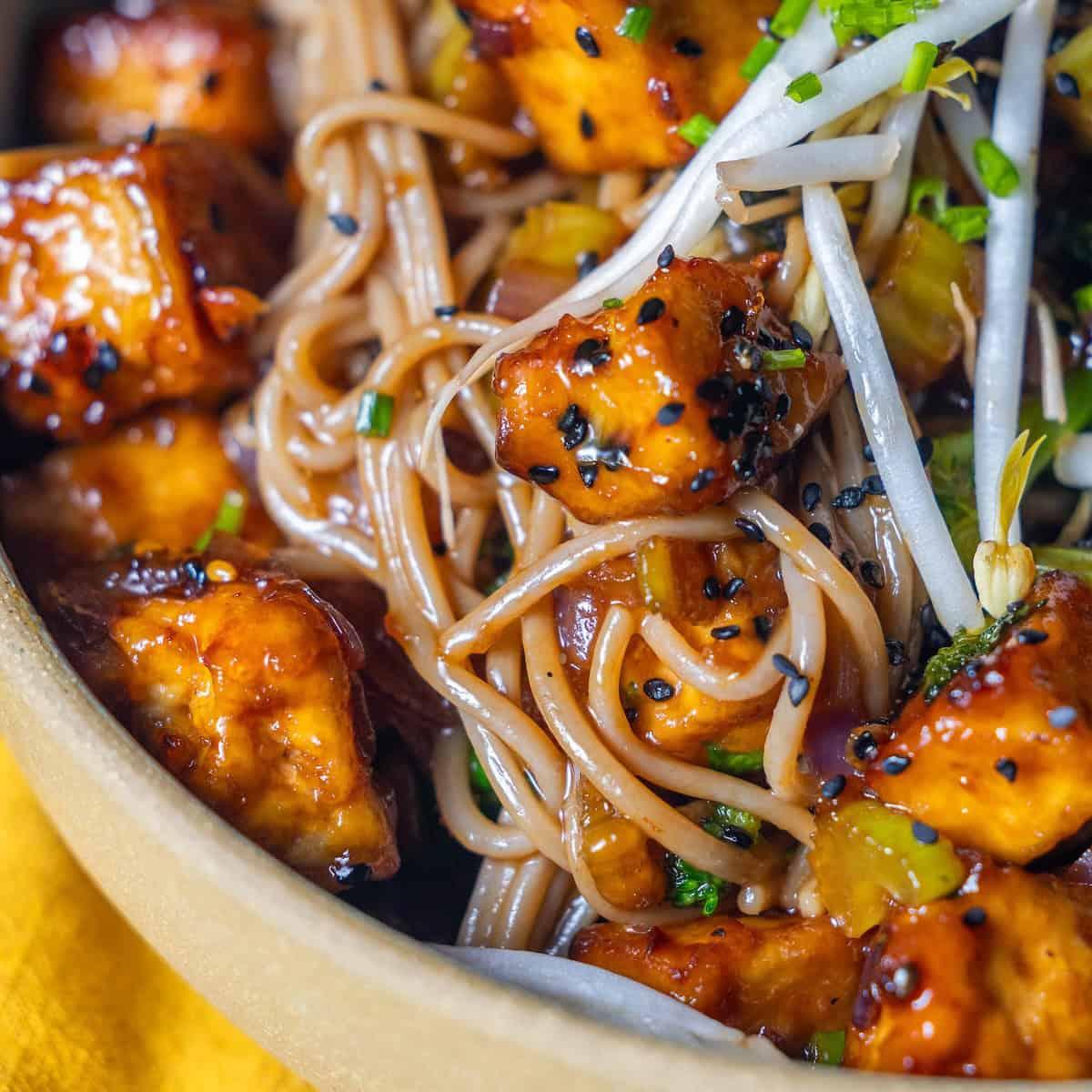 Crispy Tofu And Soba Noodles Stir Fry