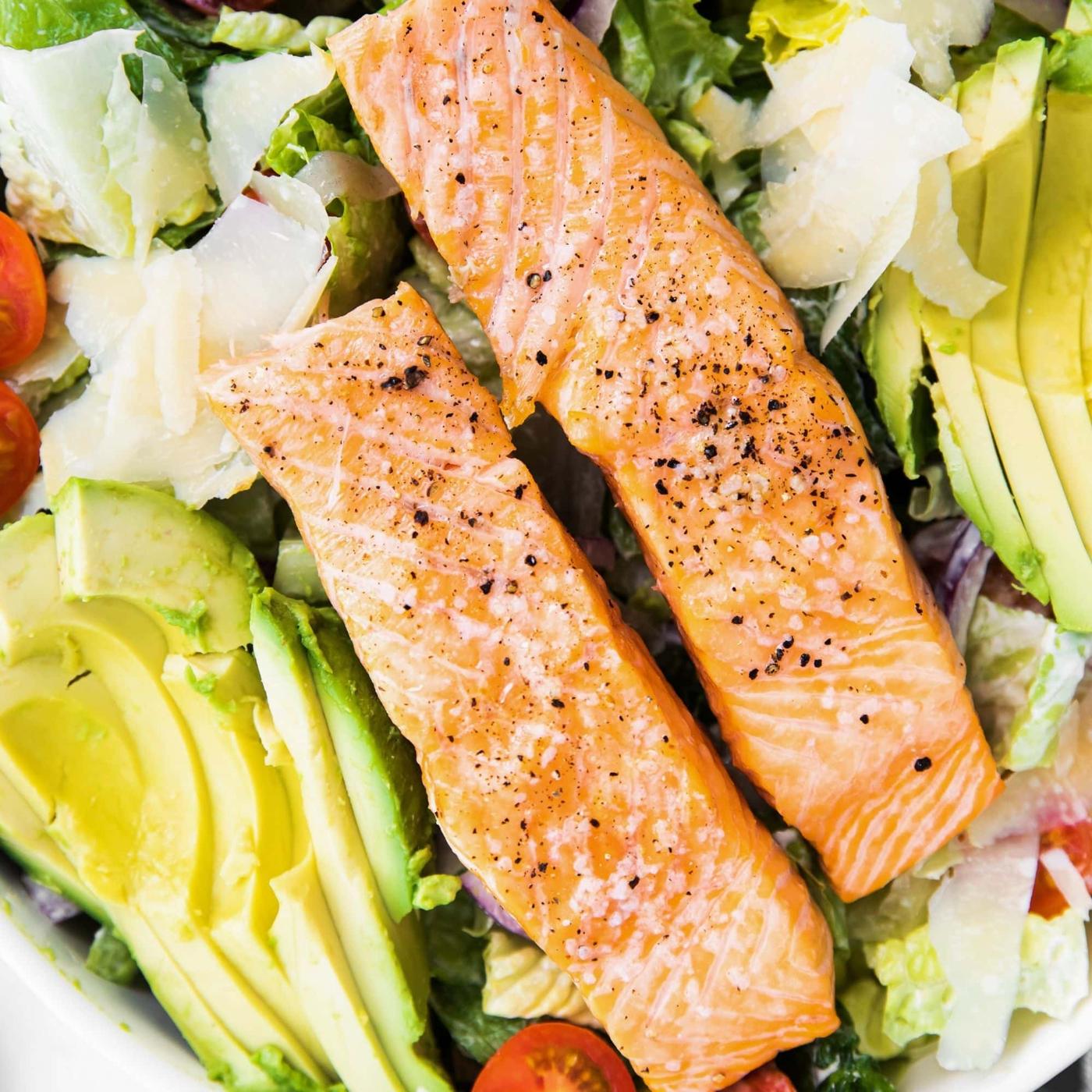 Easy Avocado Salmon Ceasar Salad