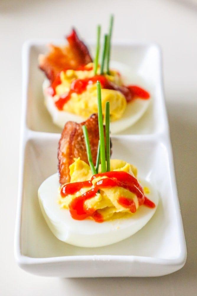 Easy Bacon Sriracha Deviled Eggs Recipe