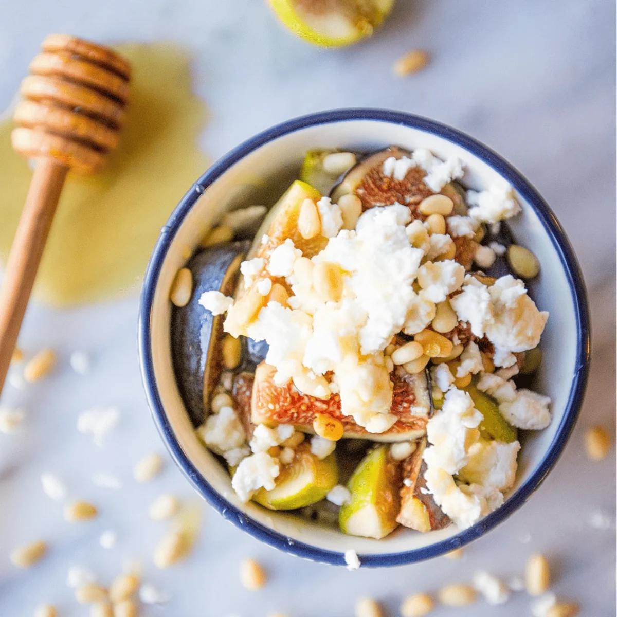 Fig and Honey Fruit Salad with Chèvre and Pine Nuts