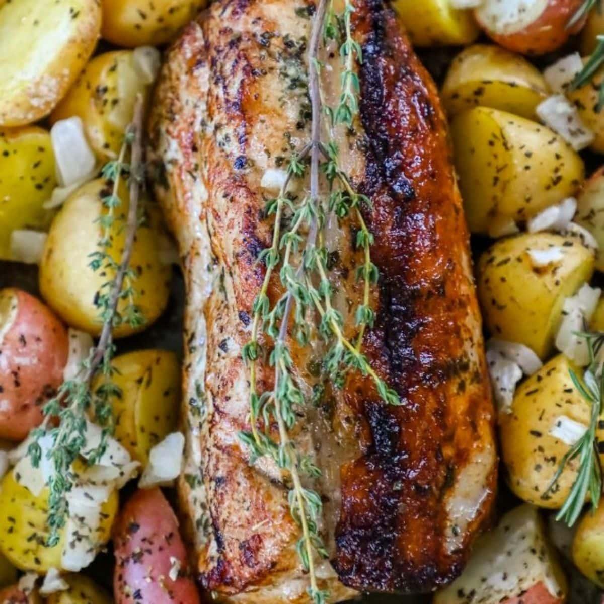 Garlic Herb Butter Baked Pork Loin and Potatoes