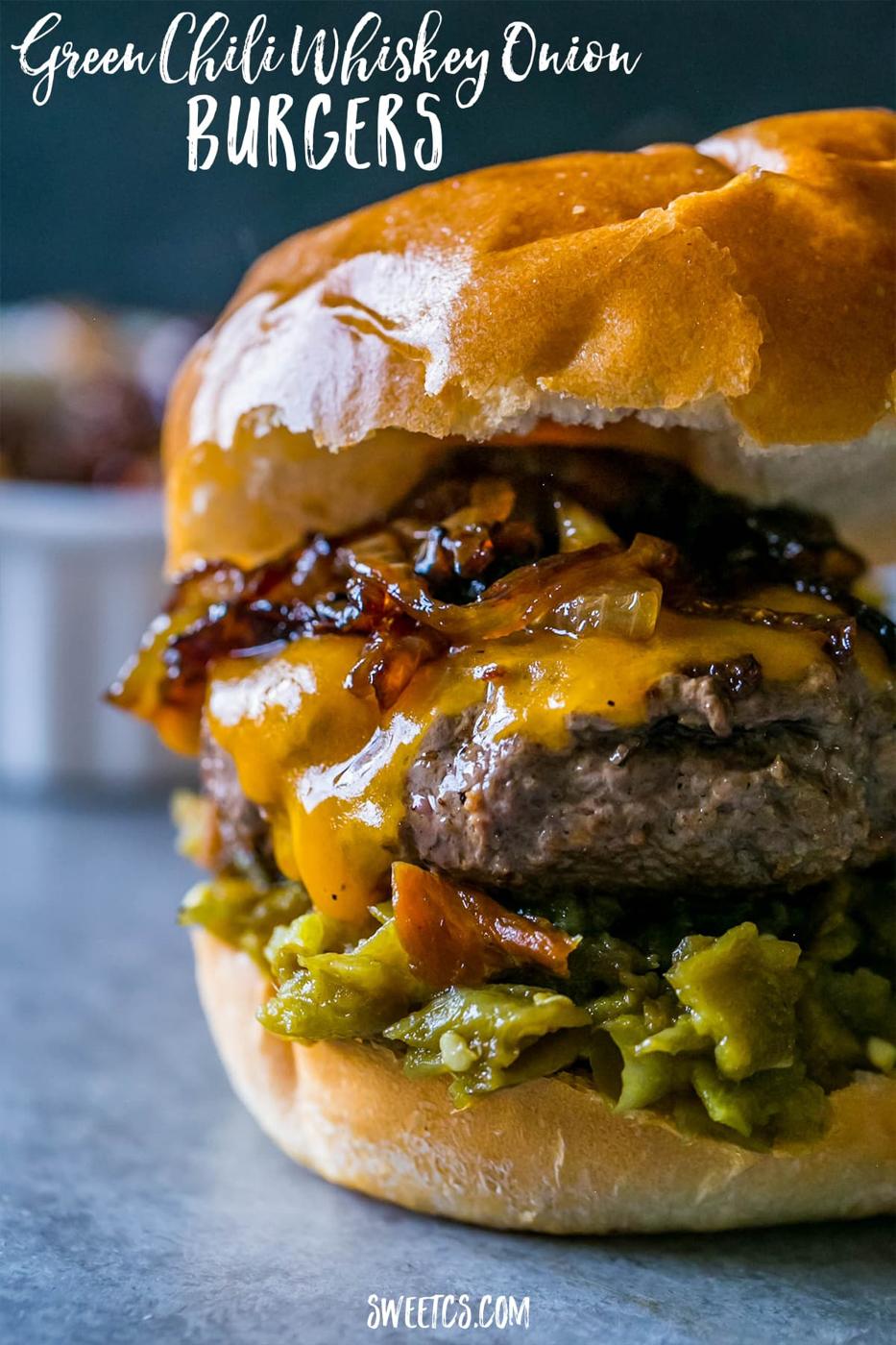 Green Chili Whiskey Onion Burgers