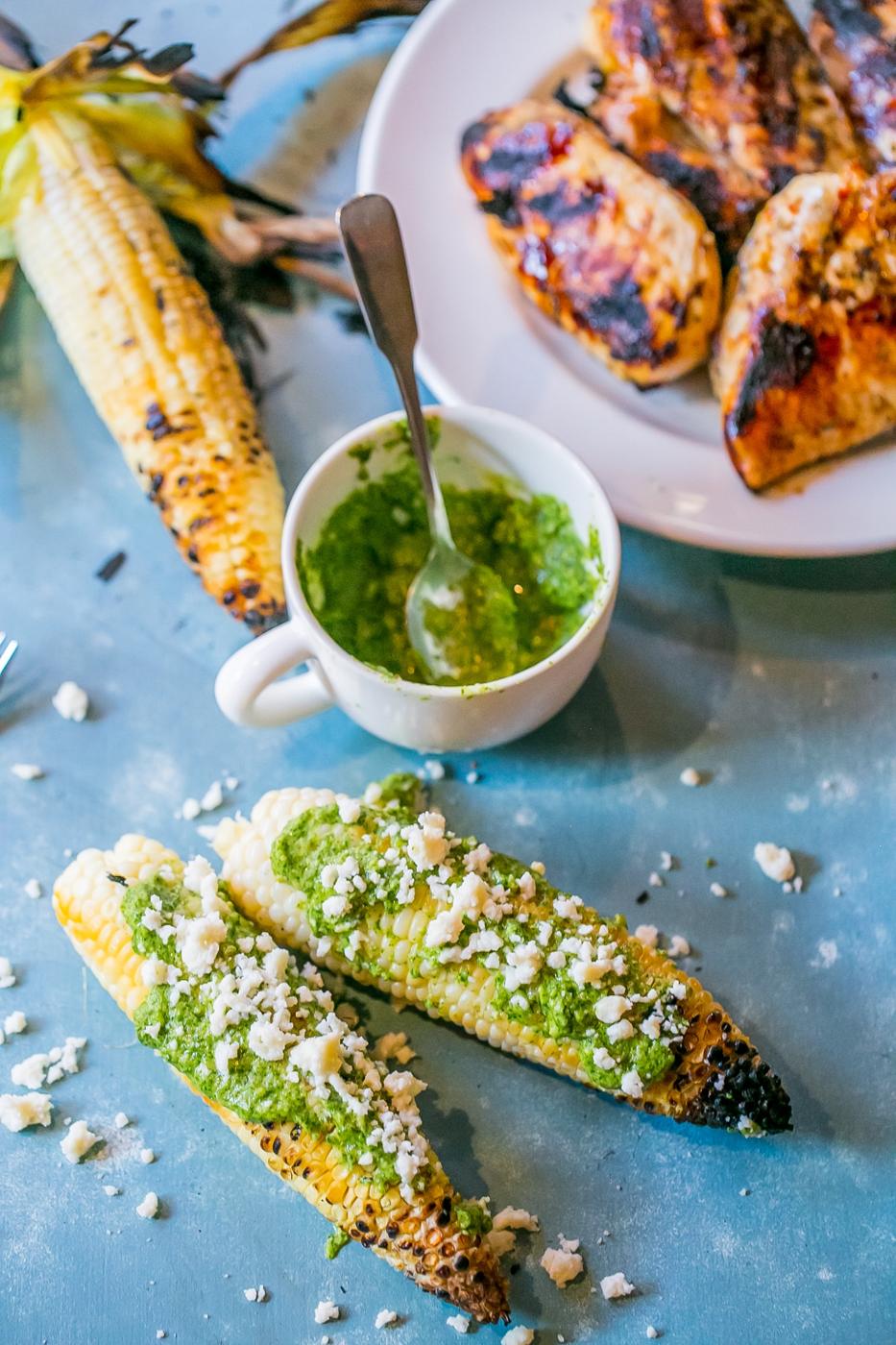 Grilled Corn with Cilantro Cashew Pesto