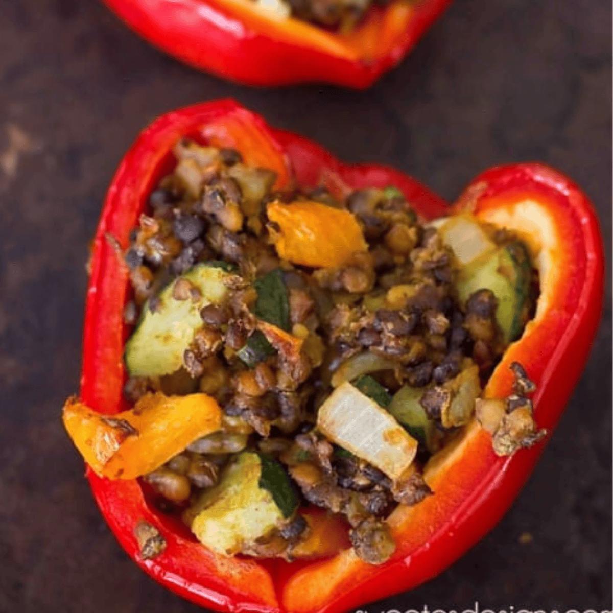 Easy Vegan Lentil and Veggie Stuffed Peppers