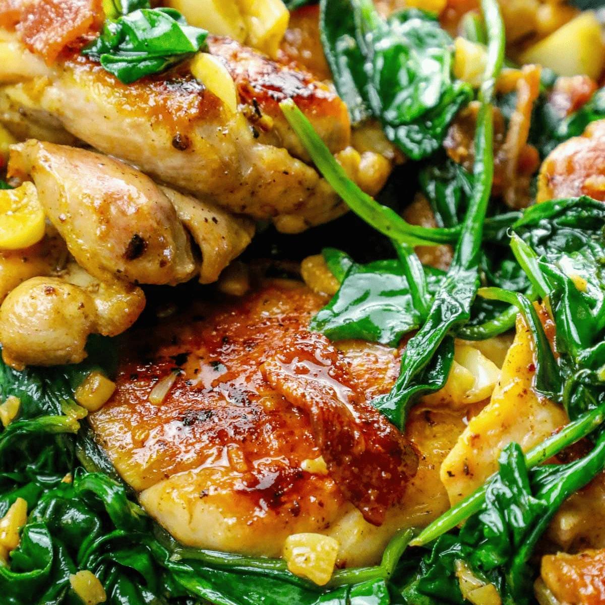 One Pot Bacon Garlic Chicken and Spinach