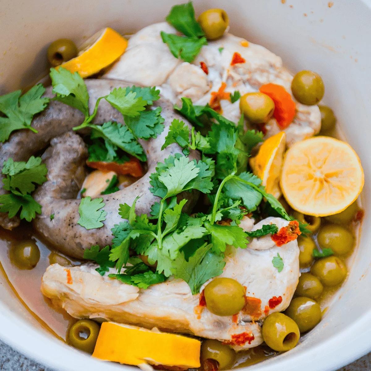 One Pot Chicken and Sausage with Olives