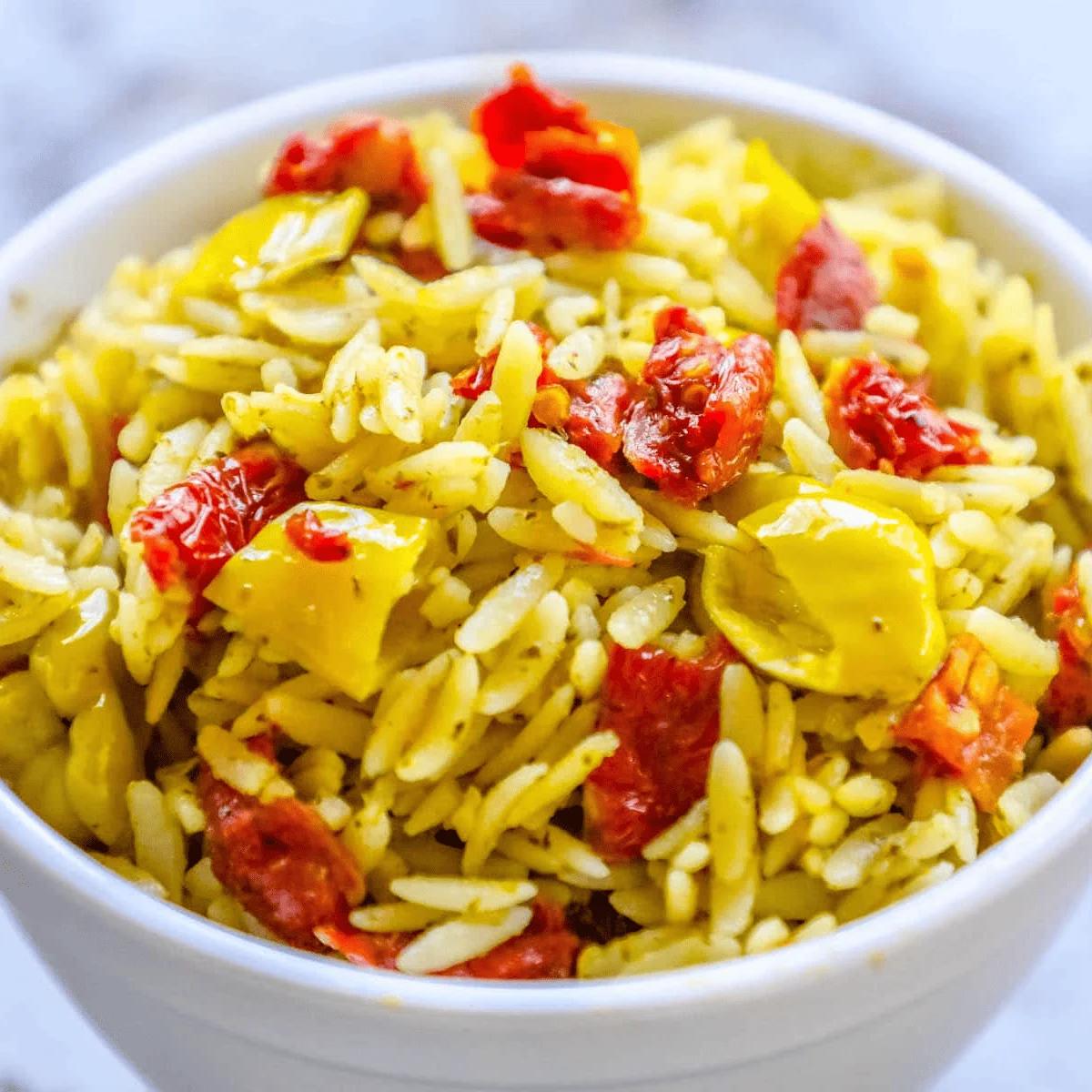 Orzo With Sun Dried Tomatoes and Basil Pesto