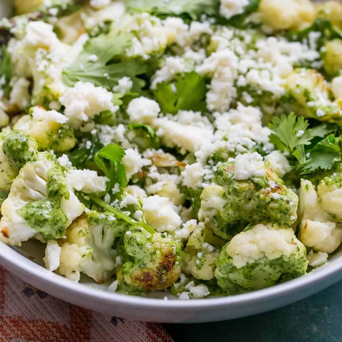 Roasted Cauliflower with Cilantro Cashew Pesto
