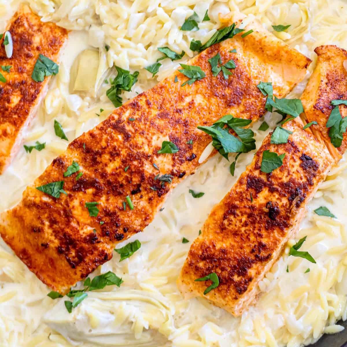 Salmon with Artichoke Orzo