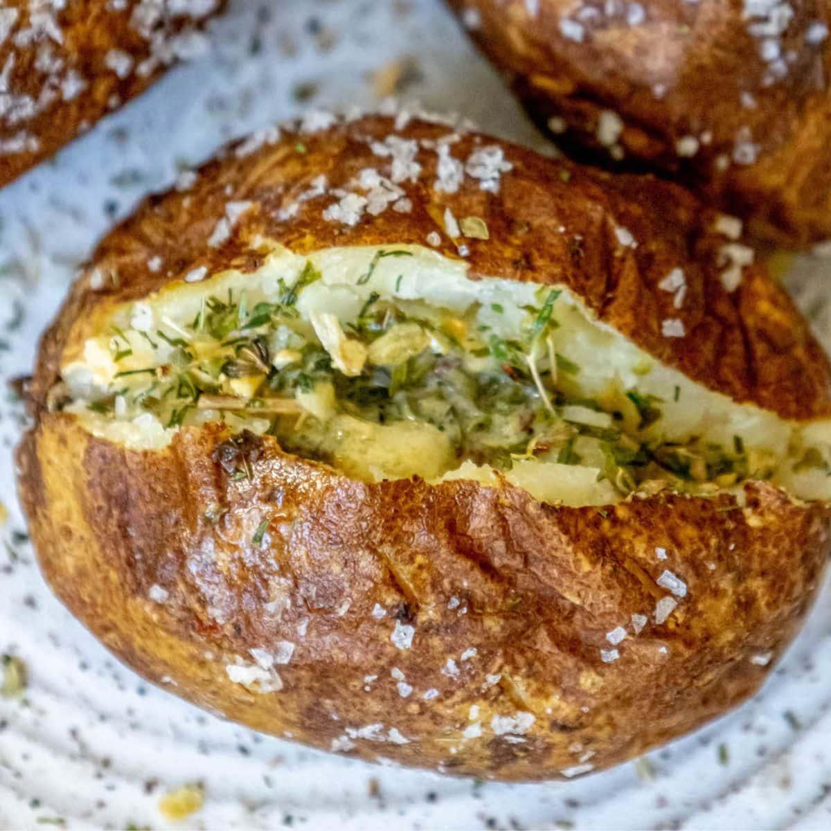 Salt Baked Potato with Herbed Butter
