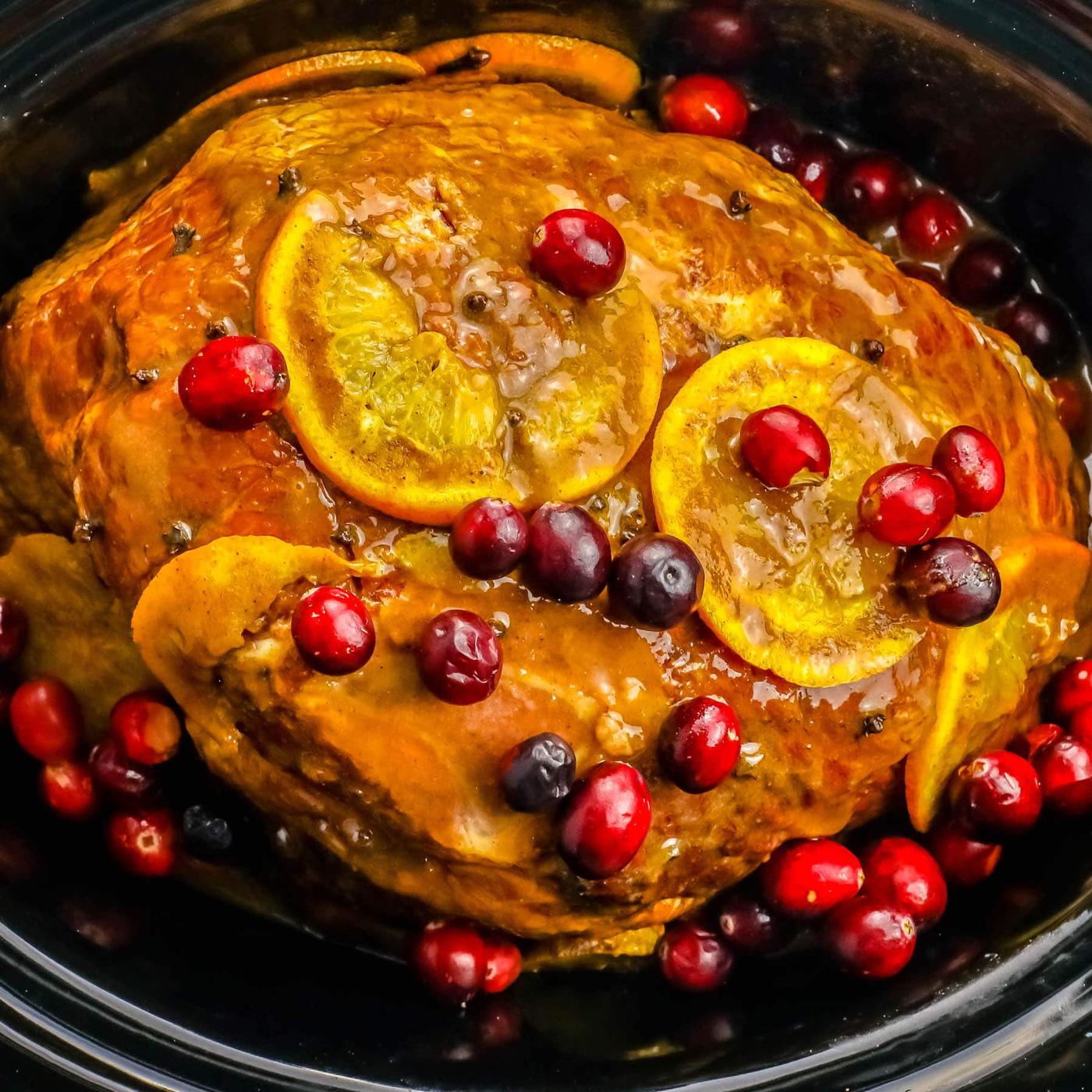 Slow Cooker Orange Cranberry Ginger Glazed Ham