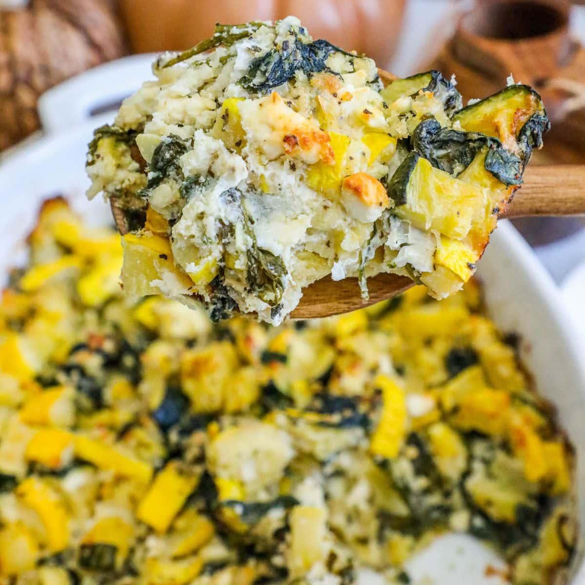 Spinach Zucchini Squash and Feta Casserole