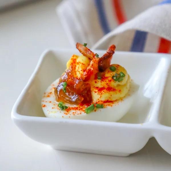 Bacon and Onion Jam Deviled Eggs