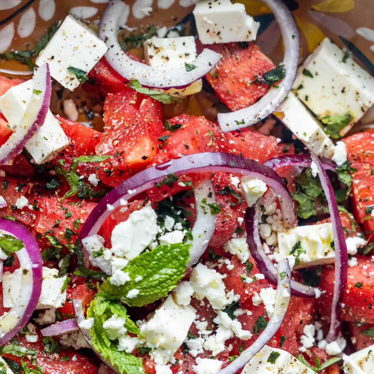 Simple Watermelon Feta Salad with Mint and Basil