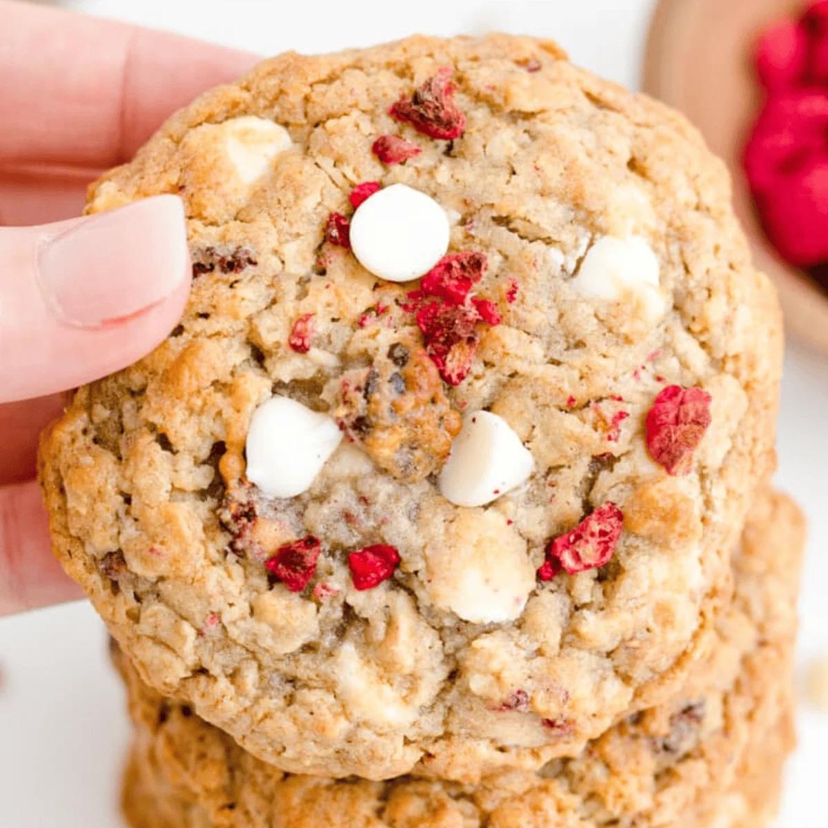 White Chocolate Chip Raspberry Oatmeal Cookies