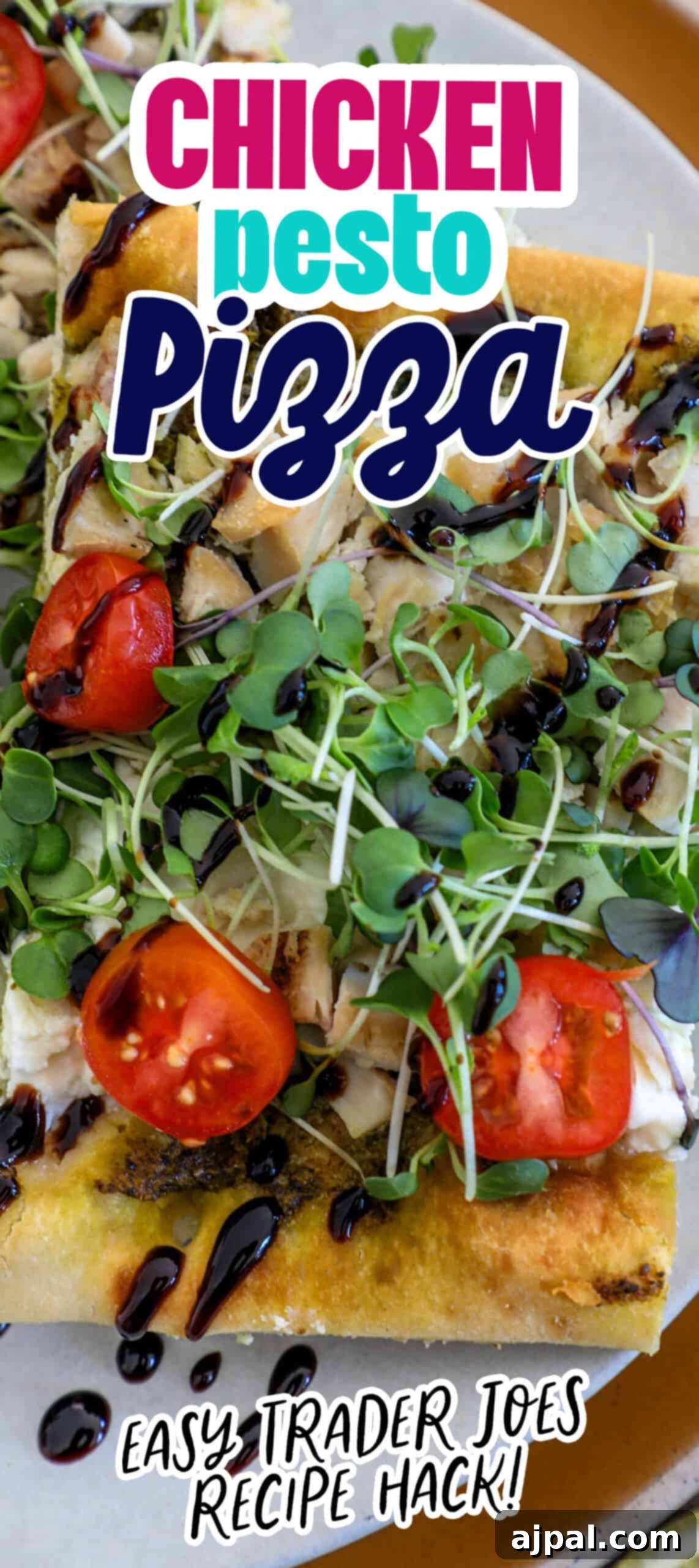Artisan Pesto Chicken Flatbread 12 A screenshot displaying a delicious flatbread chicken pesto pizza, highlighting its appealing visual presentation.
