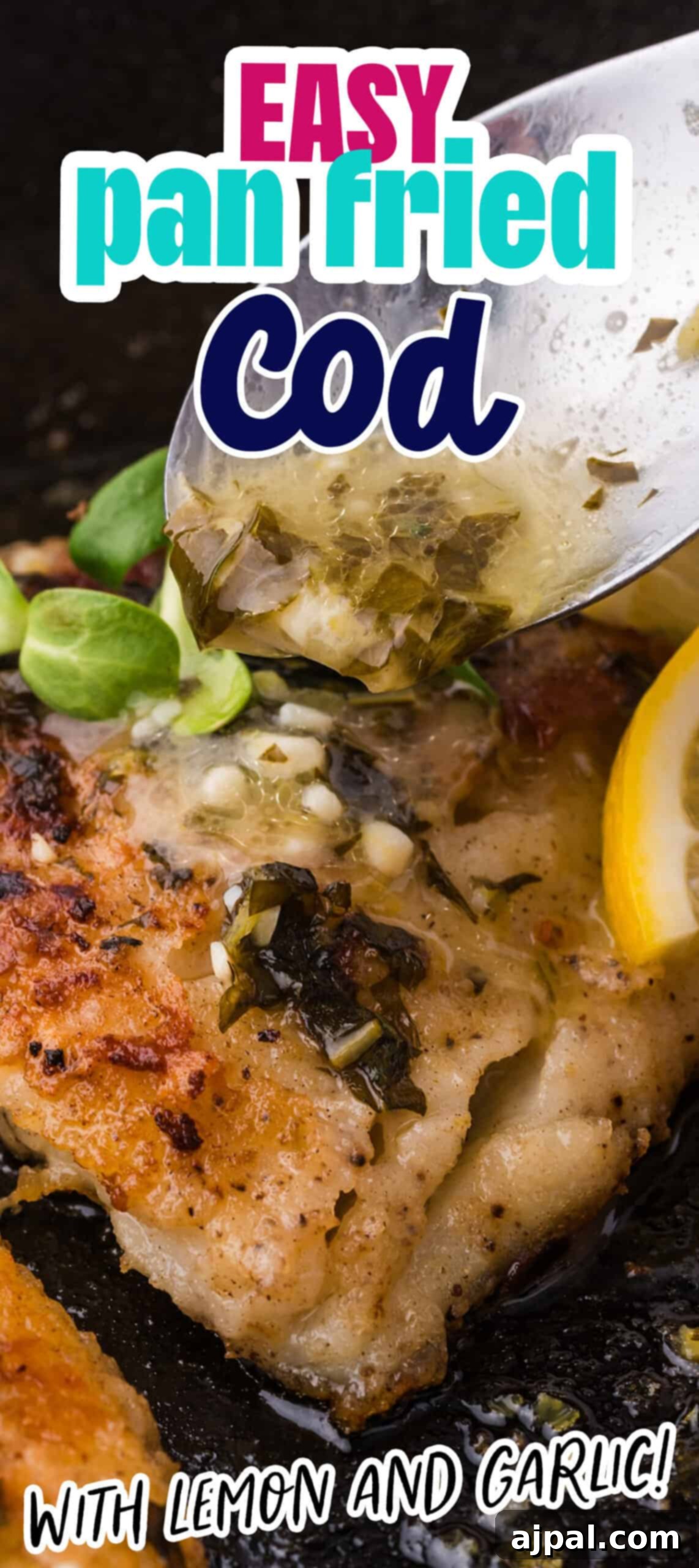 Golden Pan-Seared Cod 15 A simple and elegant pan-fried cod recipe featuring lemon and garlic, presented in a clean, vertical layout perfect for sharing or printing.