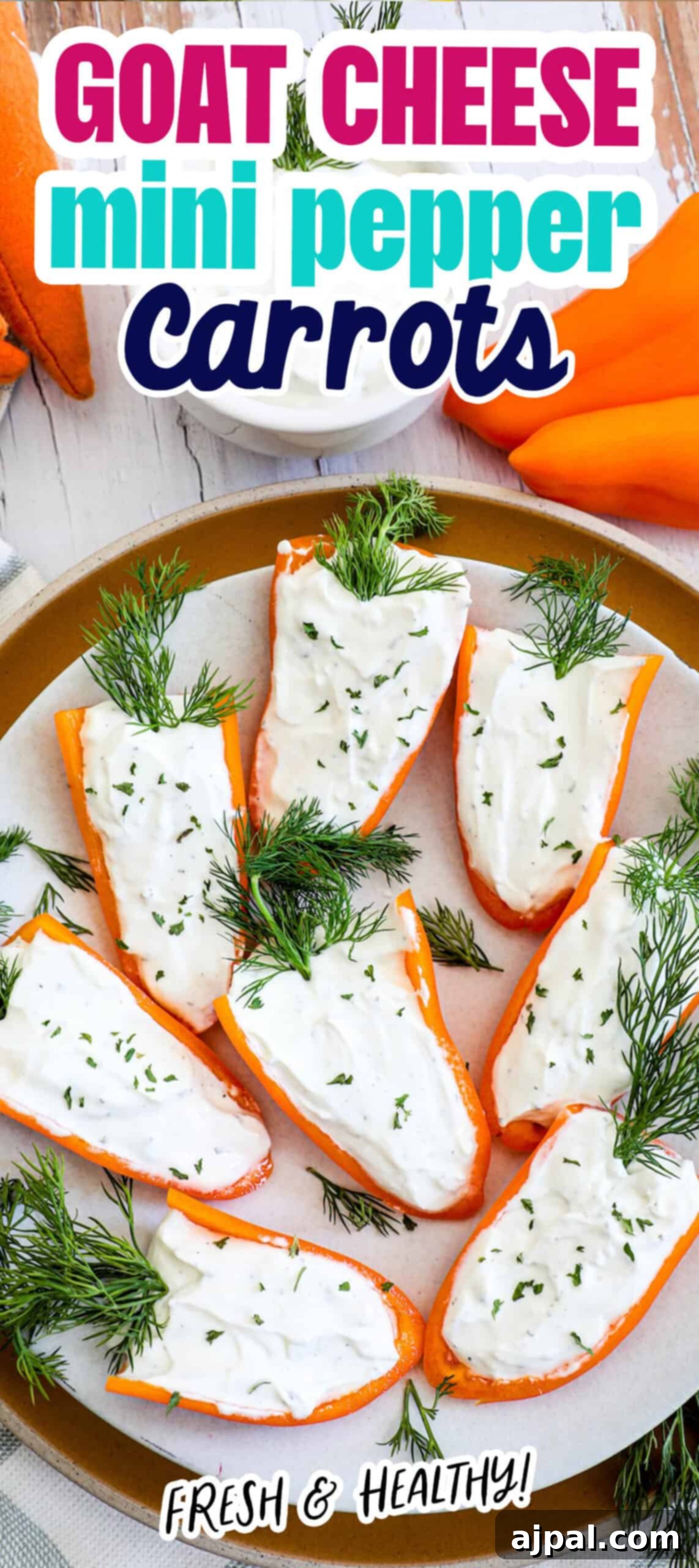 Goat cheese, pepper, carrots on a plate.