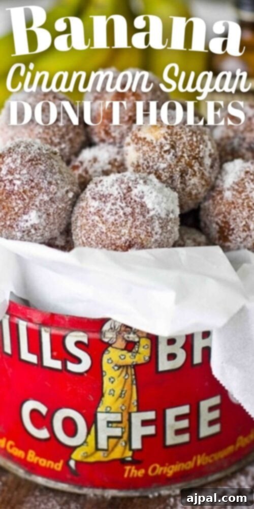 Picture of banana bread donut holes in a red jar, coated with cinnamon sugar, showcasing a perfect quick breakfast or snack idea.