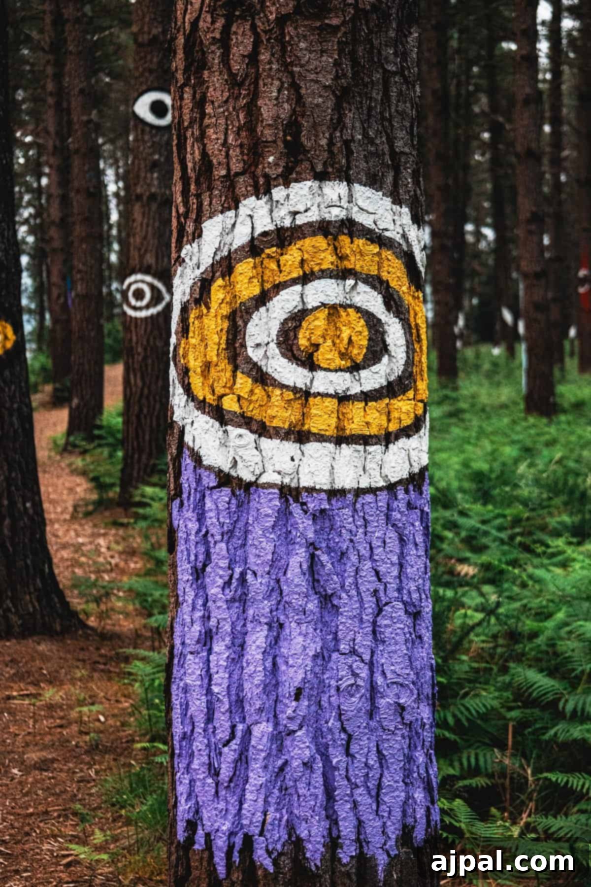 Bilbao: A Comprehensive Travel Guide 11 Colorful trunks of the Oma Forest, an immersive art installation in the Basque Country.