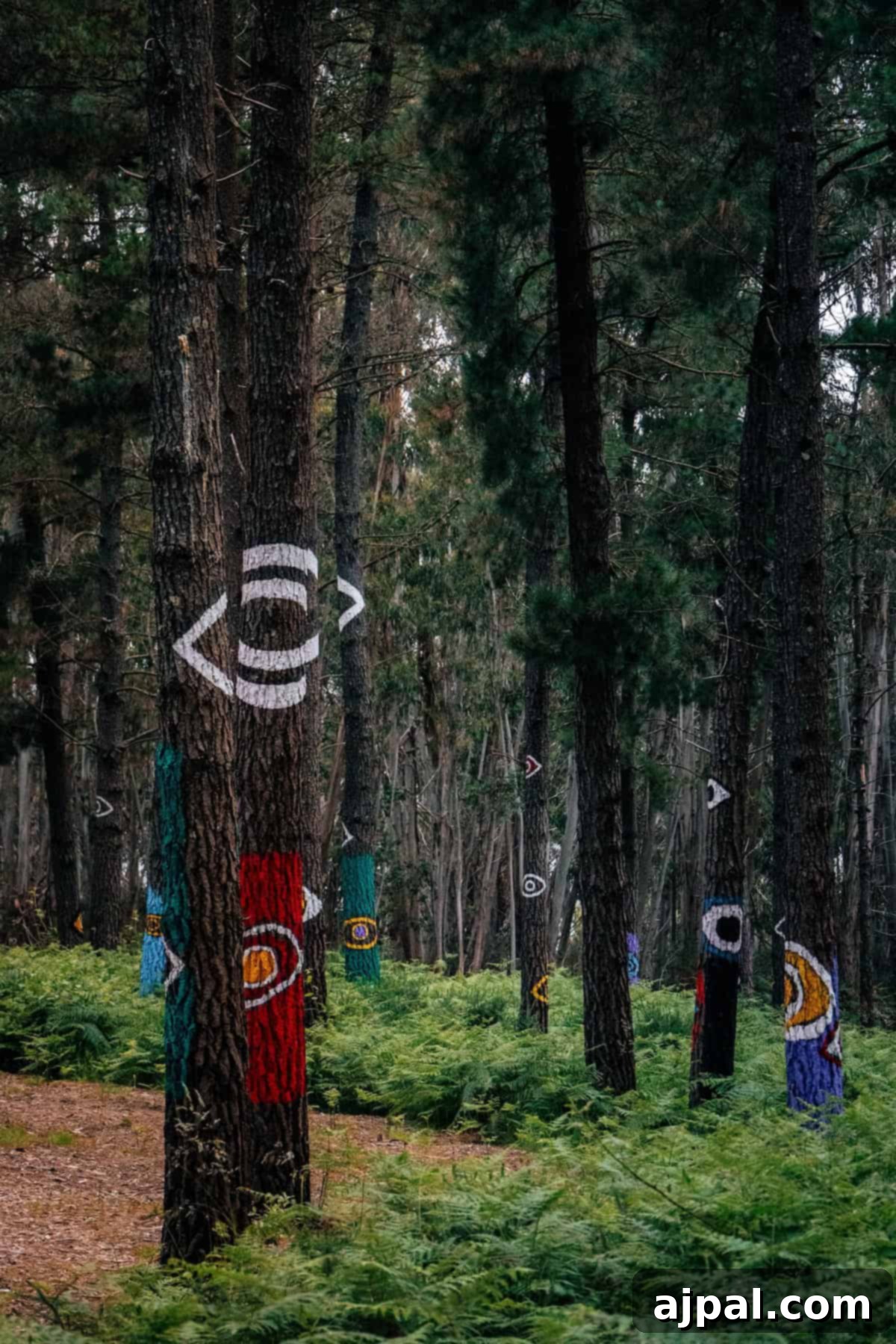 Bilbao: A Comprehensive Travel Guide 10 Artistic painted trees in Oma Forest, a unique natural and artistic attraction near Bilbao.