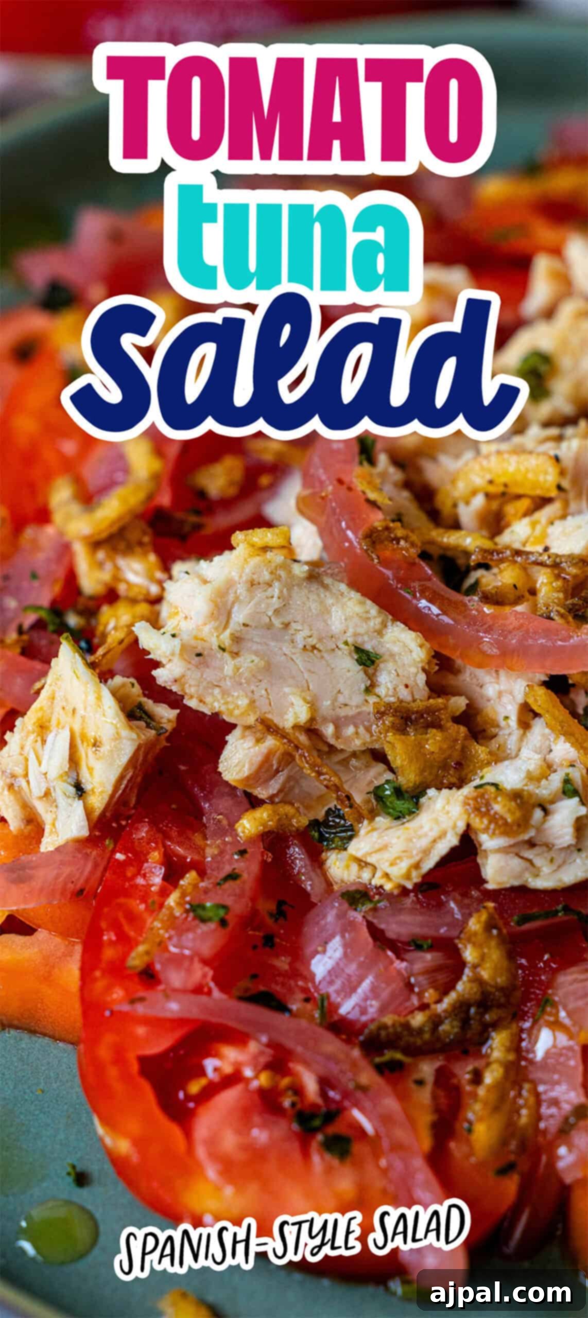 Zesty Tuna Tomato Bowl 18 A stunning vertical image of the Spanish Tuna and Tomato Salad, perfect for Pinterest, highlighting the fresh ingredients and vibrant colors.