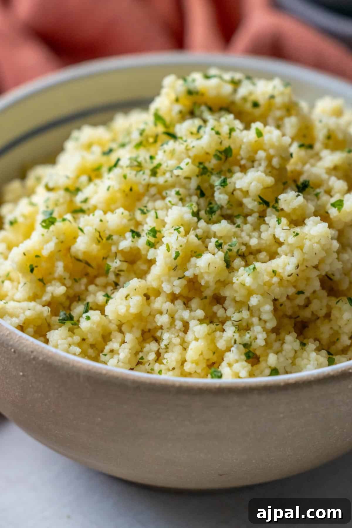 Authentic Couscous Delights 4 A bowl of fluffy couscous garnished with chopped herbs is a simple delight. Follow these steps on how to make couscous, ensuring it's perfectly seasoned and tender every time.