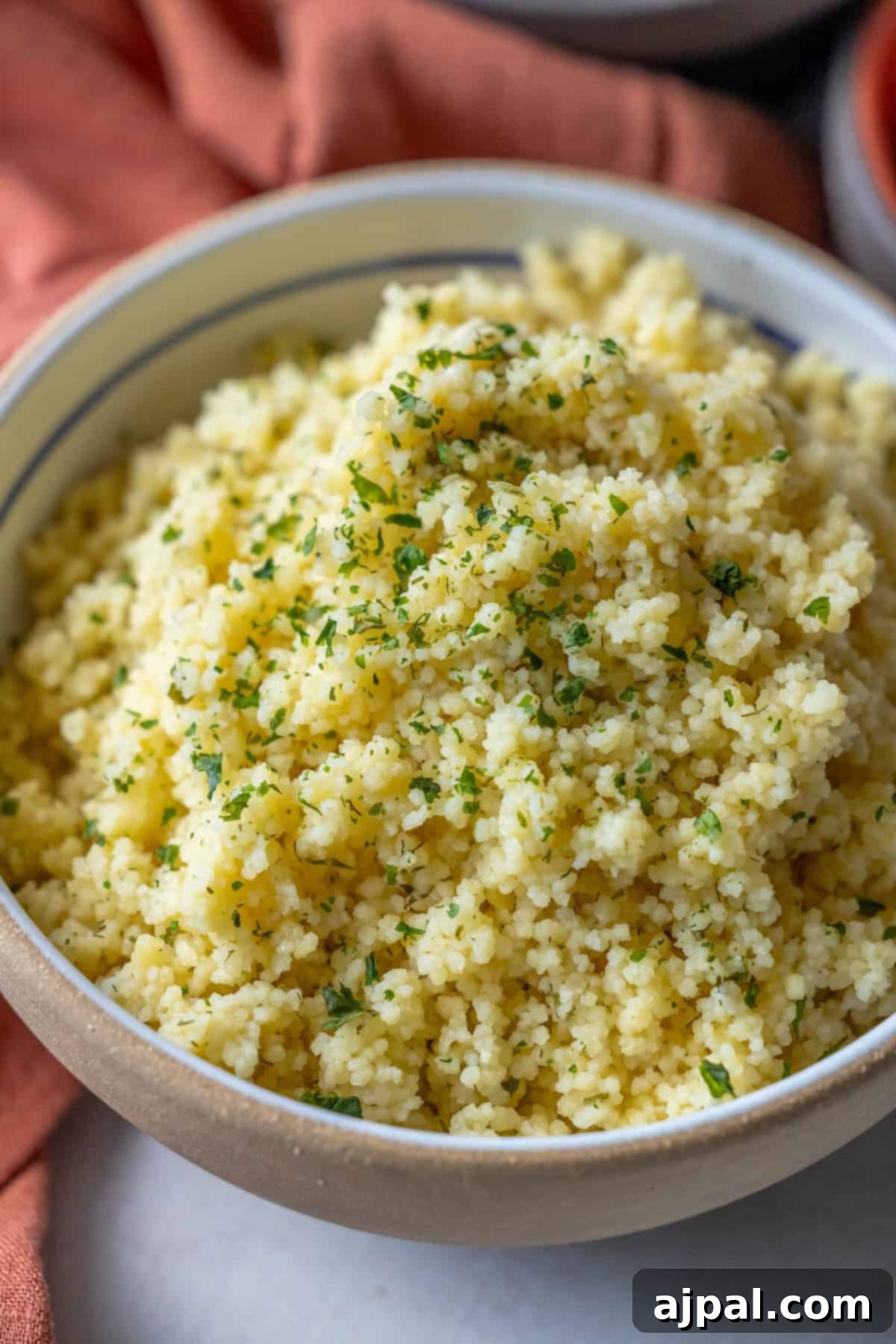 Authentic Couscous Delights 10 A delightful couscous recipe featuring a bowl topped with freshly chopped herbs, perfect for any cooking enthusiast.