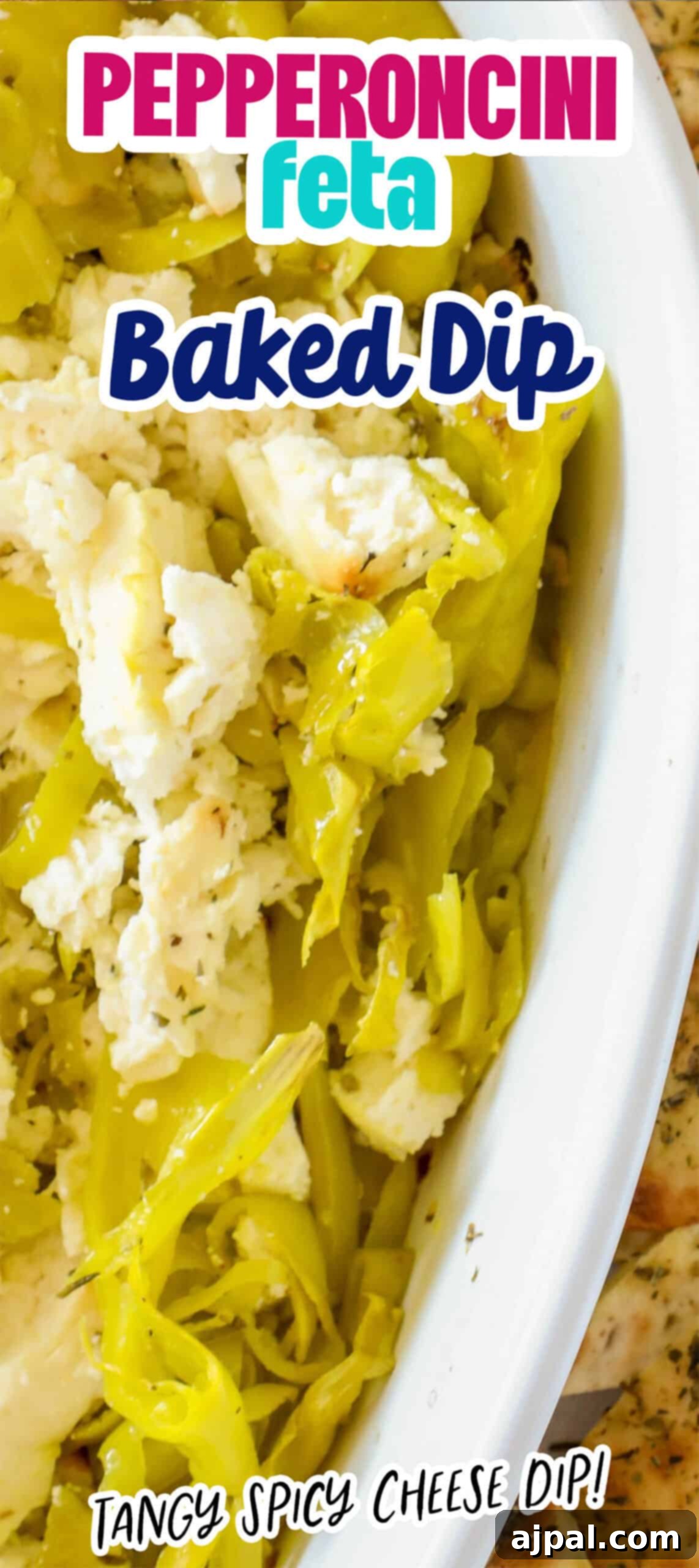 Enjoy the irresistible Pepperoncini Baked Feta Dip, a tangy and spicy cheese sensation featuring pepperoncini peppers and creamy feta cheese. Perfect for any gathering!.