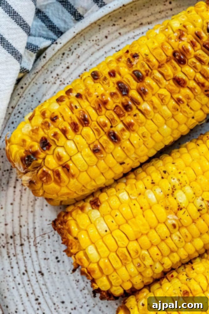 The best grilled corn on the cob recipe served on a plate.