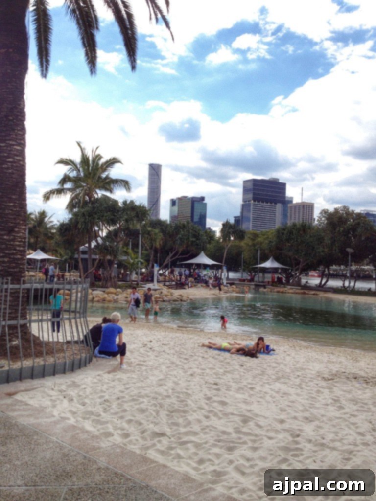 Beach in the middle of the city- Southbank in Brisbane Australia