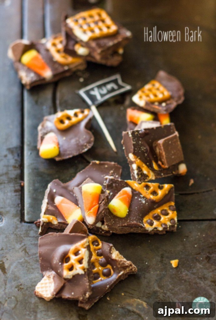 The perfect Halloween party treat - easy Halloween bark with pretzels and candy!
