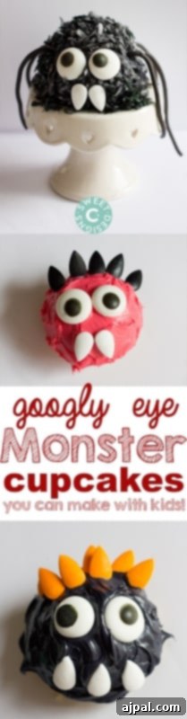 Monster Eye Halloween Cupcakes 3 Close-up of a fun Googly Eye Monster Cupcake, perfect for kids' Halloween baking projects.