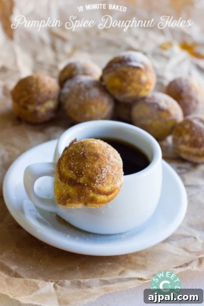 Baked Autumn Donut Gems 3 coffee and stack of donut holes covered in cinnamon and caster sugar
