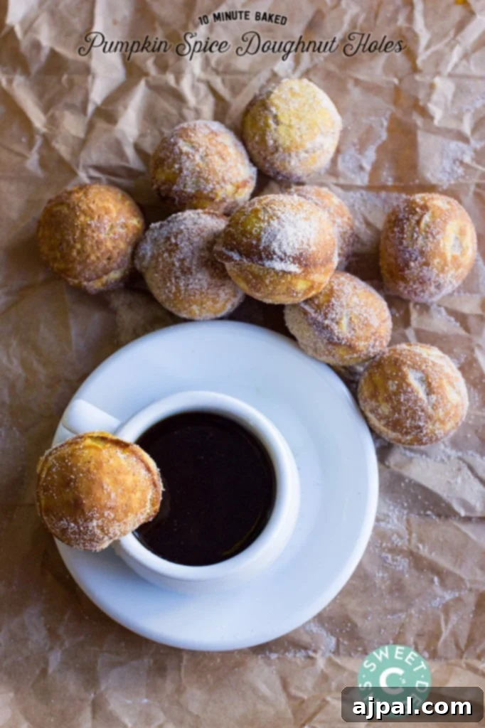Baked Autumn Donut Gems 4 coffee and stack of donut holes covered in cinnamon and caster sugar