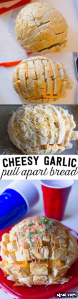 Irresistible Garlic Cheese Pull Apart 6 perfect tailgating food- cheesy pull apart bead! Its always a huge hit!