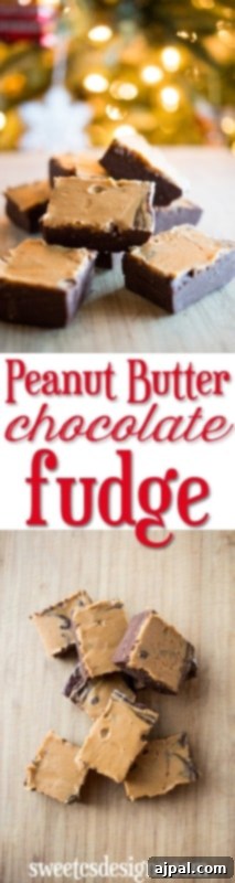 Chocolate Peanut Butter Fudge 6 peanut butter chocolate fudge cubes on a wooden cutting board