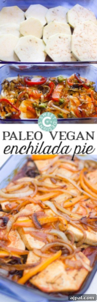 Hearty Paleo Vegan Enchilada Bake 6 A simple yet elegant presentation of eggplant slices and bell peppers, artfully arranged in a tray, highlighting the fresh ingredients used in this delightful Paleo Vegan Enchilada Pie. This image emphasizes the dish's naturally low-calorie and wholesome components.