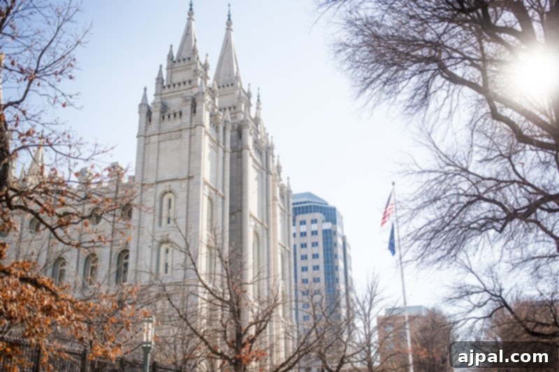 Panoramic view of Temple Square and the Salt Lake Temple in Salt Lake City, Utah