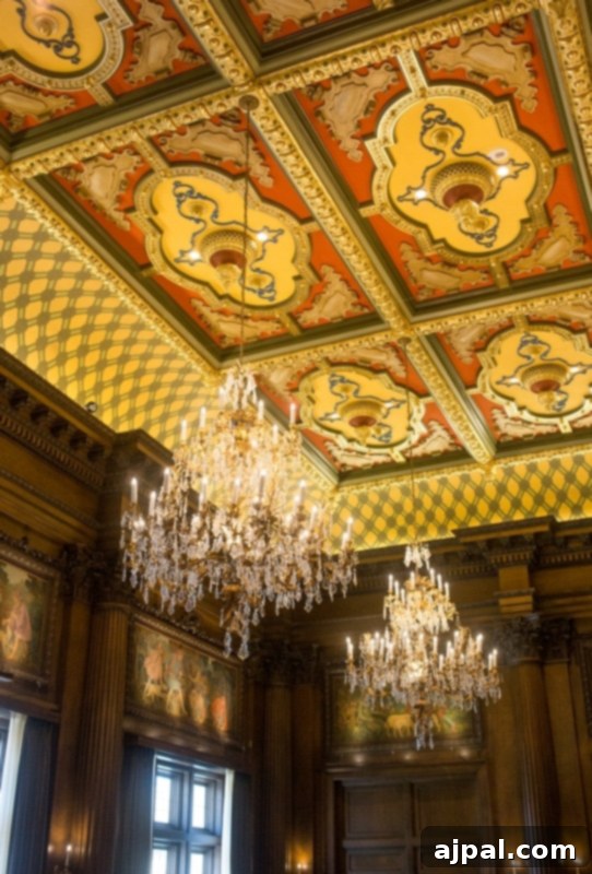 The grand interior of the Joseph Smith Memorial Building, featuring ornate ceilings and elegant architecture