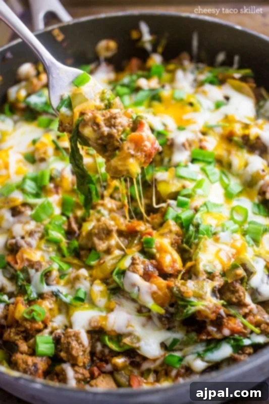 Loaded Cheesy Taco Skillet 2 picture of cheesy taco skillet in a pan